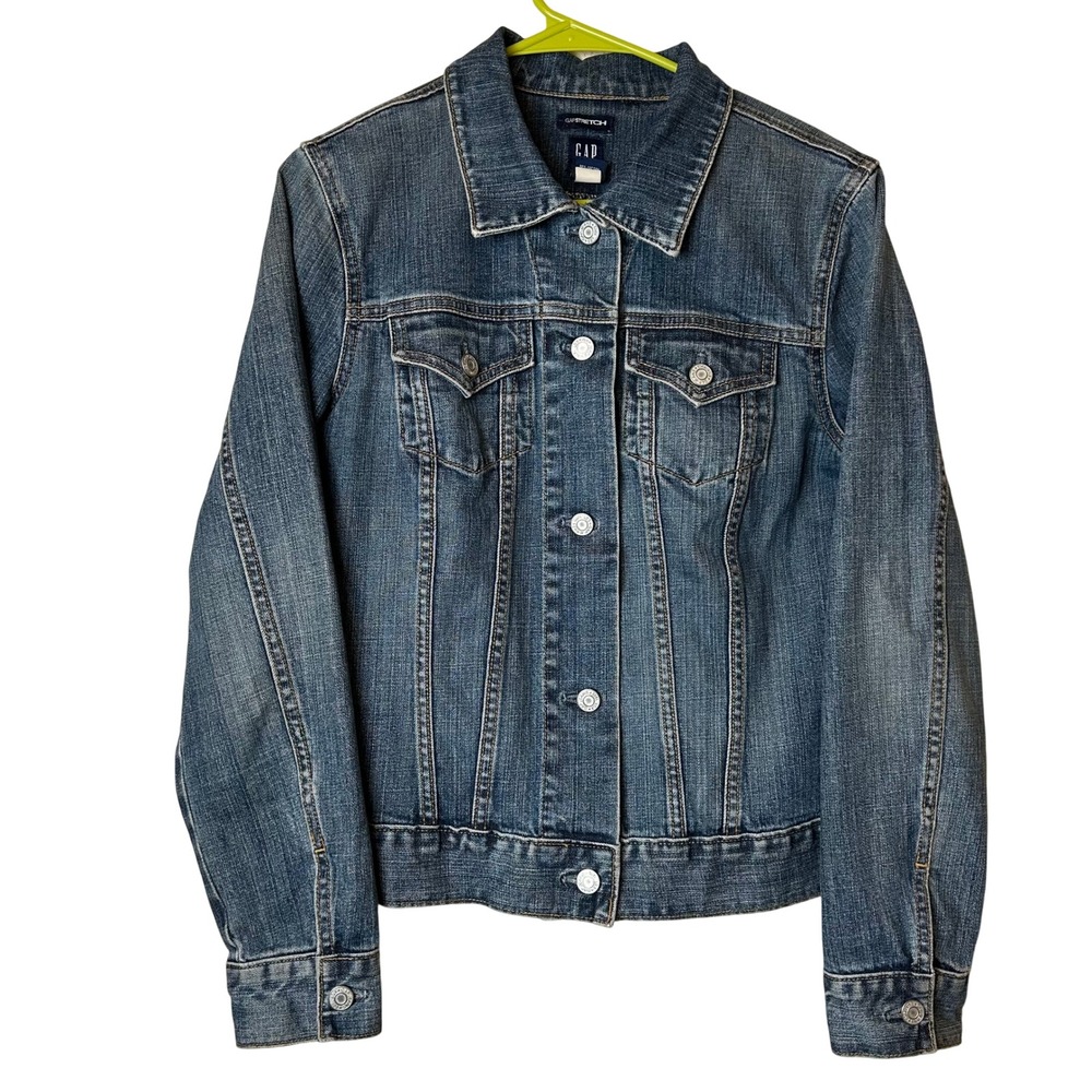 VTG Gap Y2k Denim Jean Trucker Jacket Womens Stretch Medium Wash Indie Grunge M